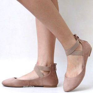 New Taupe Criss Cross Mary Jane Ballet Flats